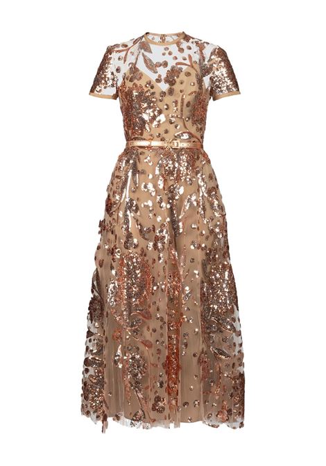 Abito midi in tulle con paillettes in beige ELie Saab - donna ELIE SAAB | D0162NR25YA022TUSCANTAN